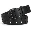 WERFORU Double Grommet Belt PU Leather Punk Belt for Women Men Jeans 2 Hole Belts 1.5 Wide