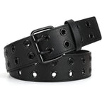 WERFORU Double Grommet Belt PU Leather Punk Belt for Women Men Jeans 2 Hole Belts 1.5 Wide
