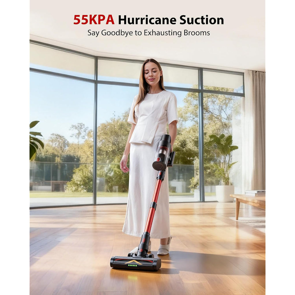 Cordless Vacuum Cleaner, 75Mins/55Kpa/650W Freestanding Vacuum Cleaners For Home, With Anti-Static&Anti-Tangle Brush, Led Touch Screen, Stick Vacuum For Carpets, Pet Hair, Hardwood Floors