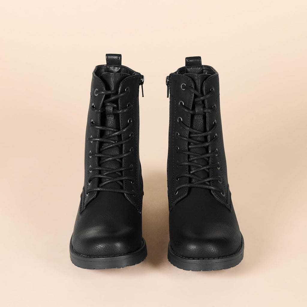 Amazon Essentials Women'S Lace-Up Combat Boots With Lug Sole And Side Zipper