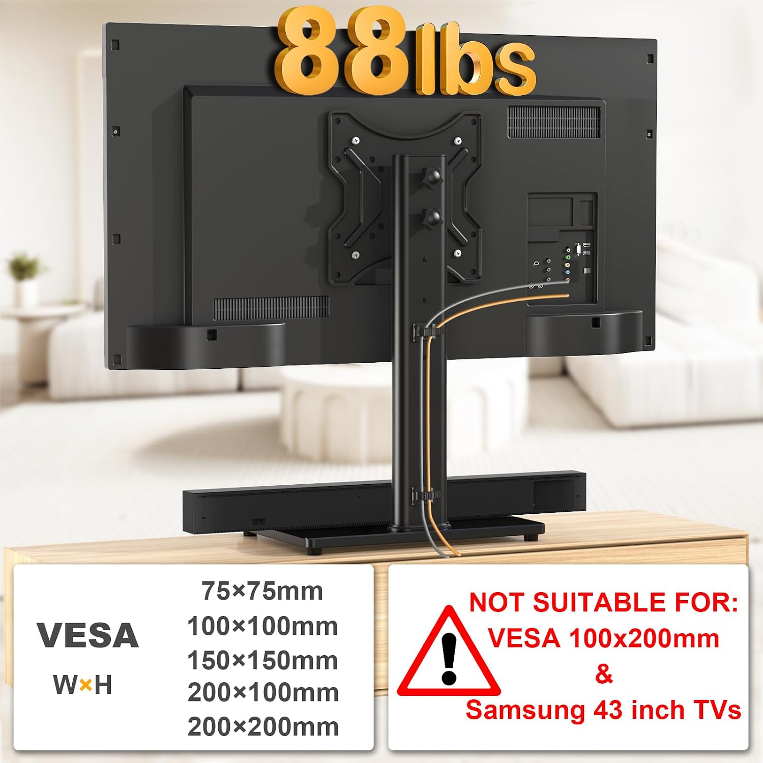 Swivel Table Top Tv Stand For 20-43 Inch Tvs Holds Up To 88 Lbs | Universal Tv Stand Base With 4-Level Height Adjustment And Tempered Glass Base, Max Vesa 200X200Mm, Black