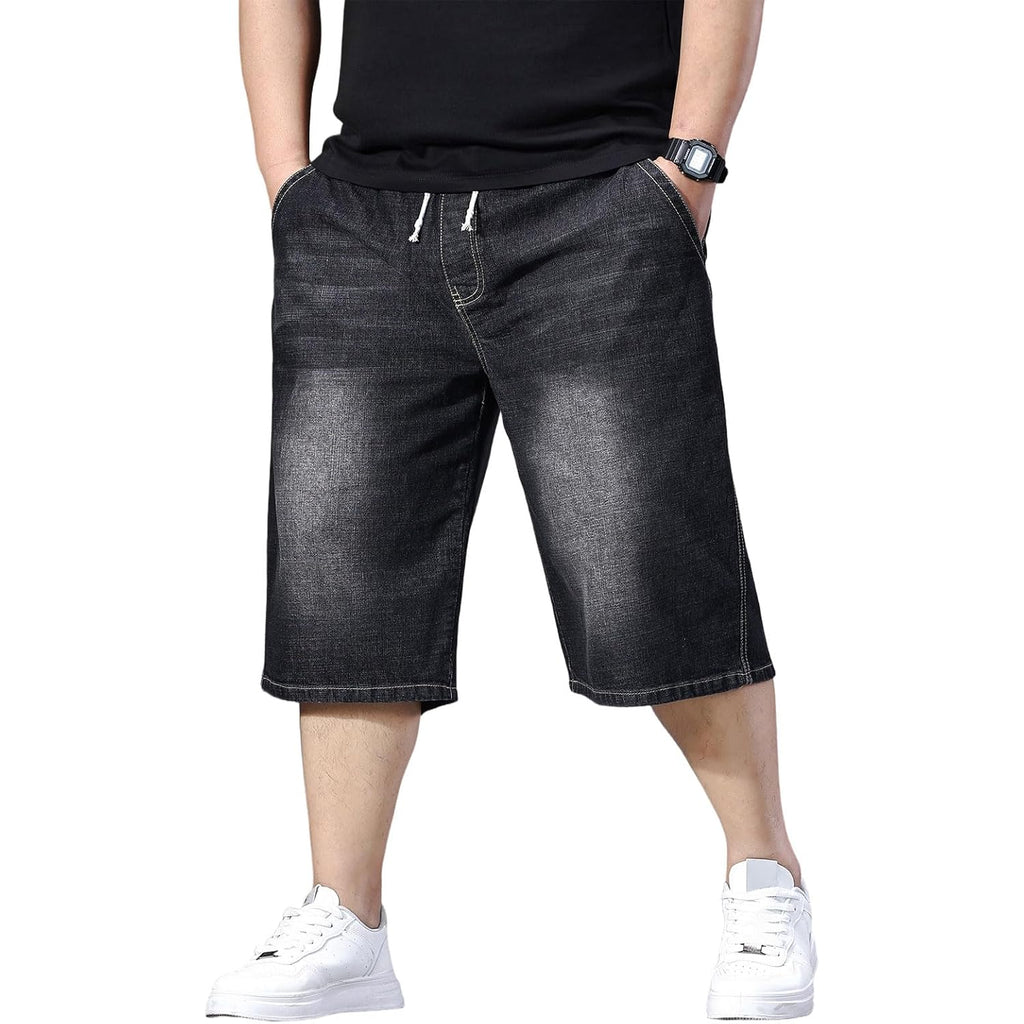 Men'S Big And Tall Jean Shorts Elastic Waisted Baggy Jorts Drawstring Plus Size Relaxed Fit Denim Shorts 2Xl-6Xl
