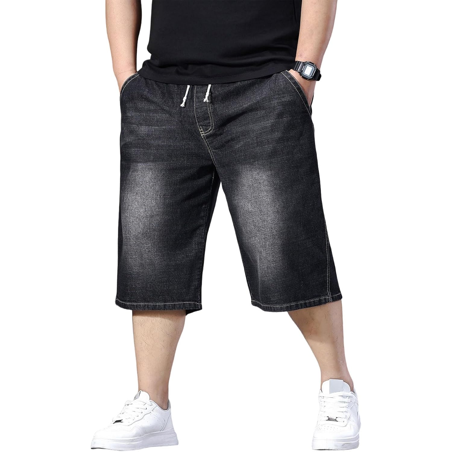Men'S Big And Tall Jean Shorts Elastic Waisted Baggy Jorts Drawstring Plus Size Relaxed Fit Denim Shorts 2Xl-6Xl