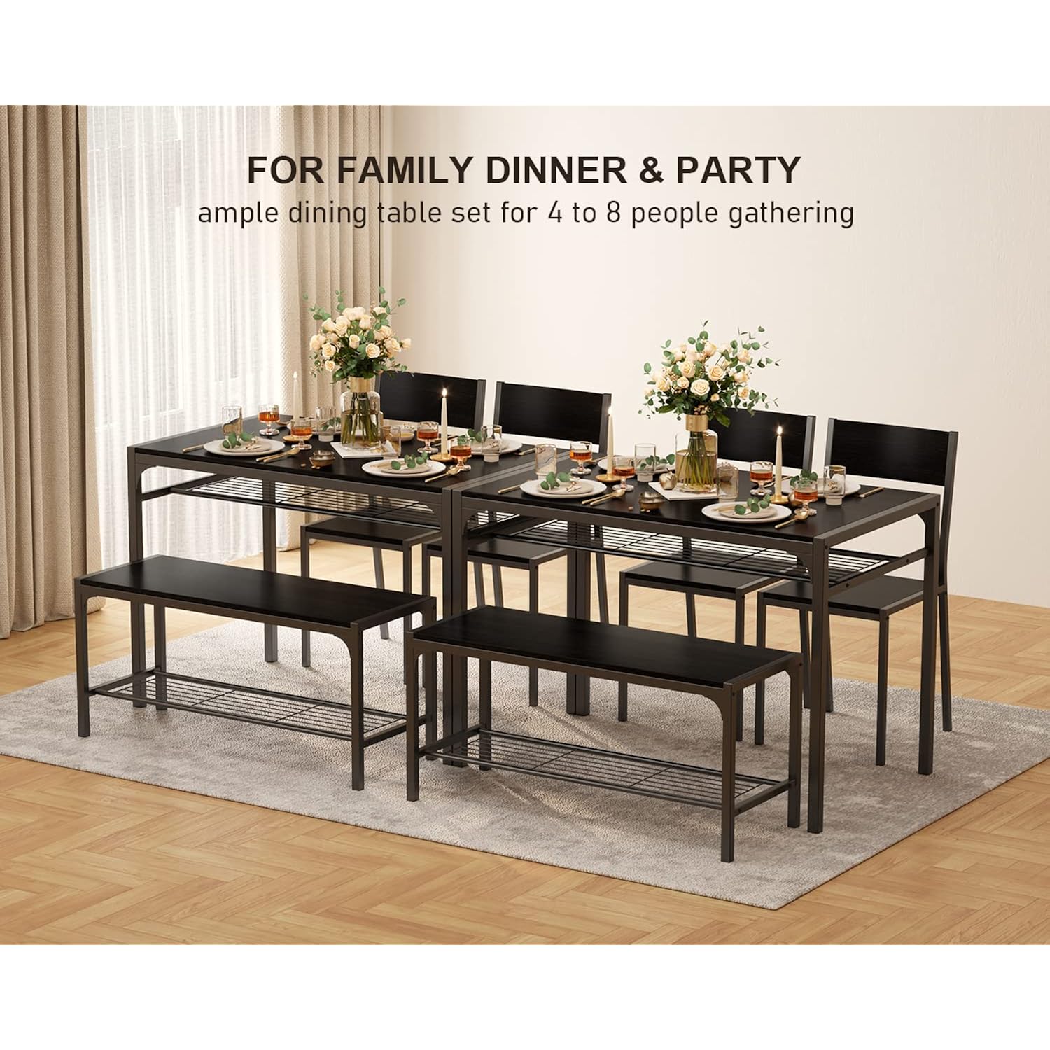 Gizoon Kitchen Table And 2 Chairs For 4 With Bench, 4 Piece Dining Table Set For Small Space, Apartment