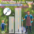 Weed Puller Stand Up Weed Puller Tool With Wooden Long Handle Foot Platform Design 4-Claw Steel Head & Removable 3-Section Pole Garden Tools-Easily Remove Weeds Without Bending Or Kneeling
