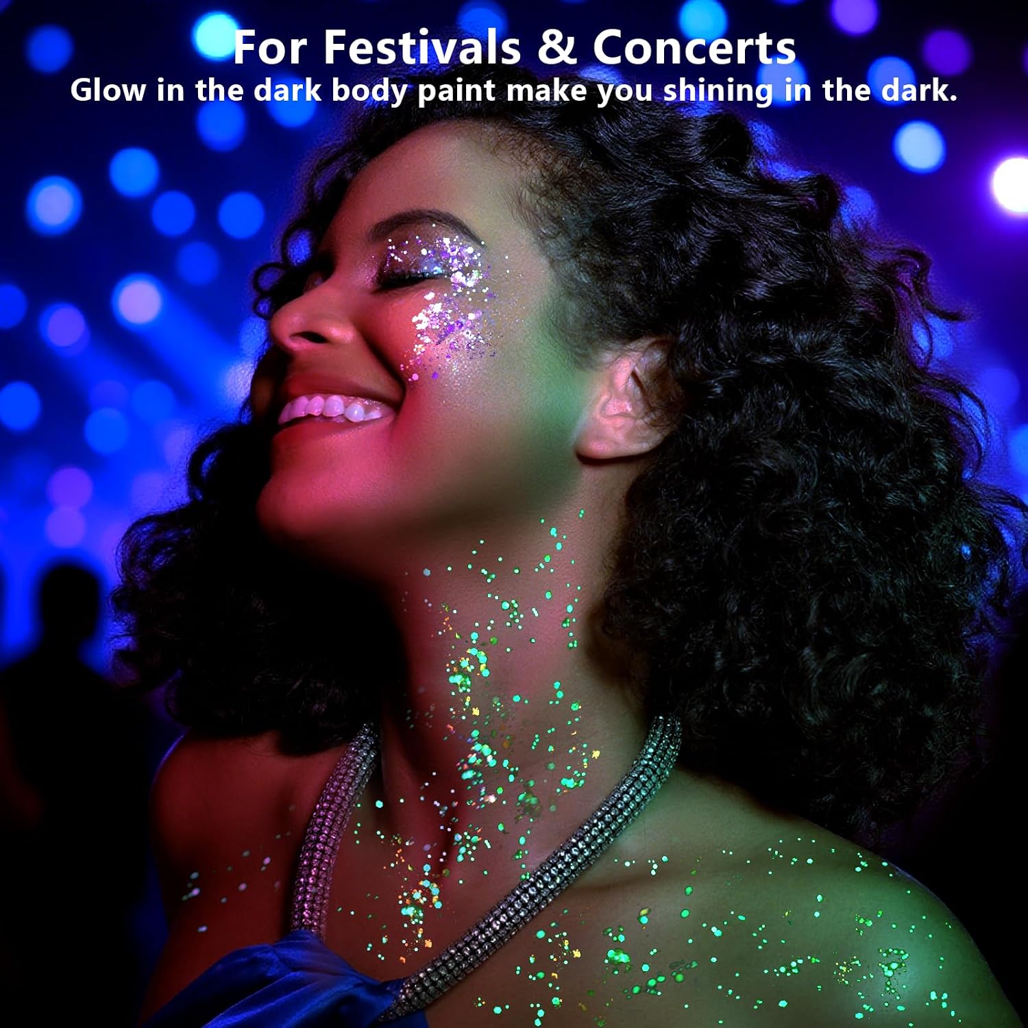 Teenitor 24 Colors Glow In The Dark Body Glitter Face Glitter Gel For Halloween, Hair Glitter For Kids Rave Accessories, Chunky Glitter Face Glitter For Women Makeup In Festivals Party