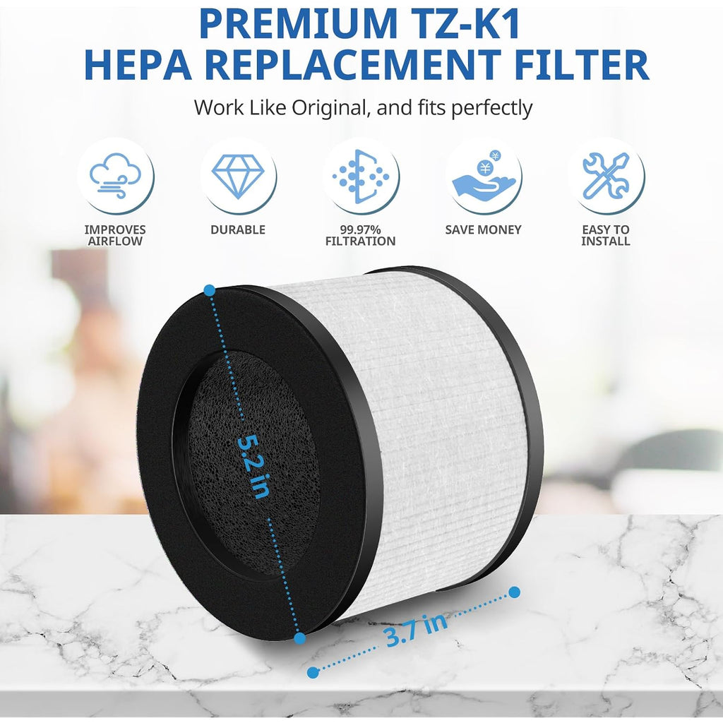2 Pack Tz-K1 Replacement Filter Compatible With Tolife Tz-K1 Air Puri-Fier, Mk01 Mk06, Freaire Kn6391 Air Purifiers And Voopnu Dh-Jh12 Air Purifier, 3-In-1 Hepa High-Efficiency Activated Carbon Filter
