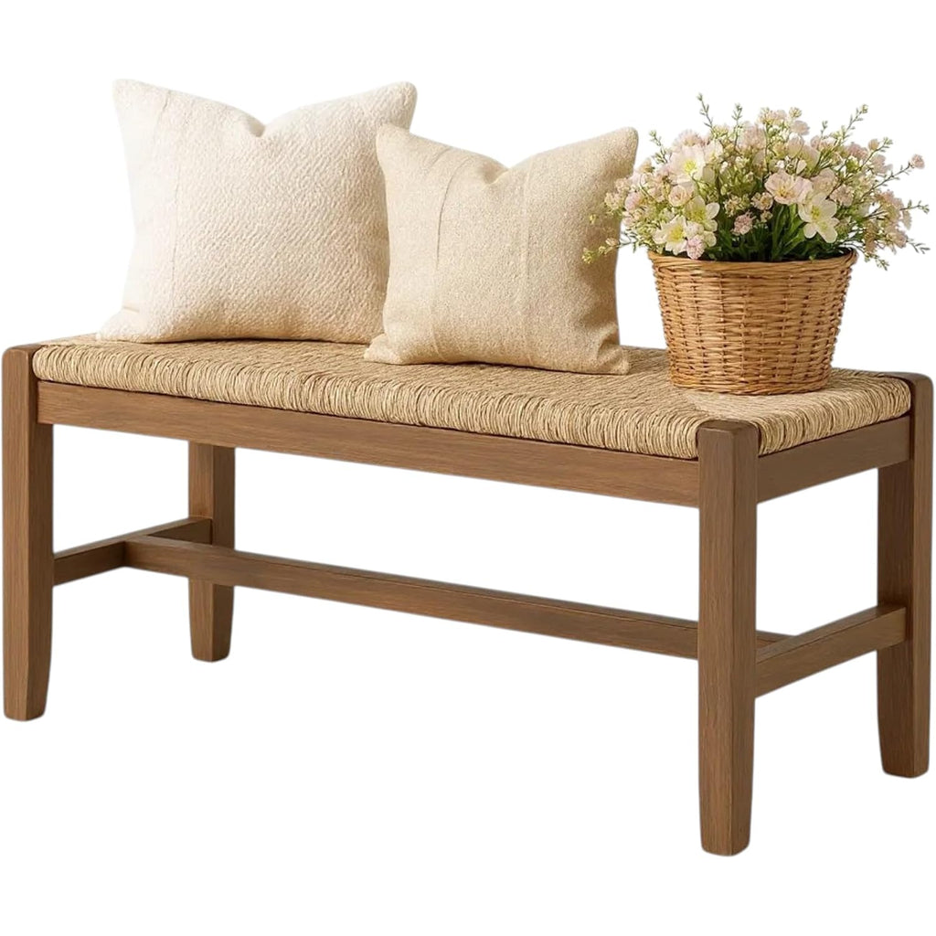 Alaterre Newport Solid Wood Entryway Bench With Rush Seat, Natural | 40” Shoe Bench, Modern Farmhouse Indoor Table Bench With Natural Seagrass Rush Seat, For Mudroom, Dining Room, Or Kitchen