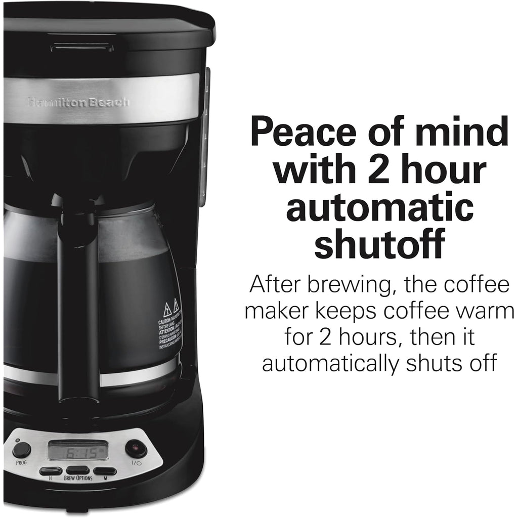 Hamilton Beach 12 Cup Programmable Drip Coffee Maker | Regular & Bold Brew Options | Auto Pause And Pour | Glass Carafe | Black With Stainless Accents | 46299J