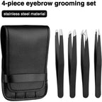 4-Piece Professional Tweezers Set, Tweezers for Eyebrows, Facial Hair, Splinter & Ingrown Hair Removal, Precision Tip with Travel Bag,Gift for Women Men