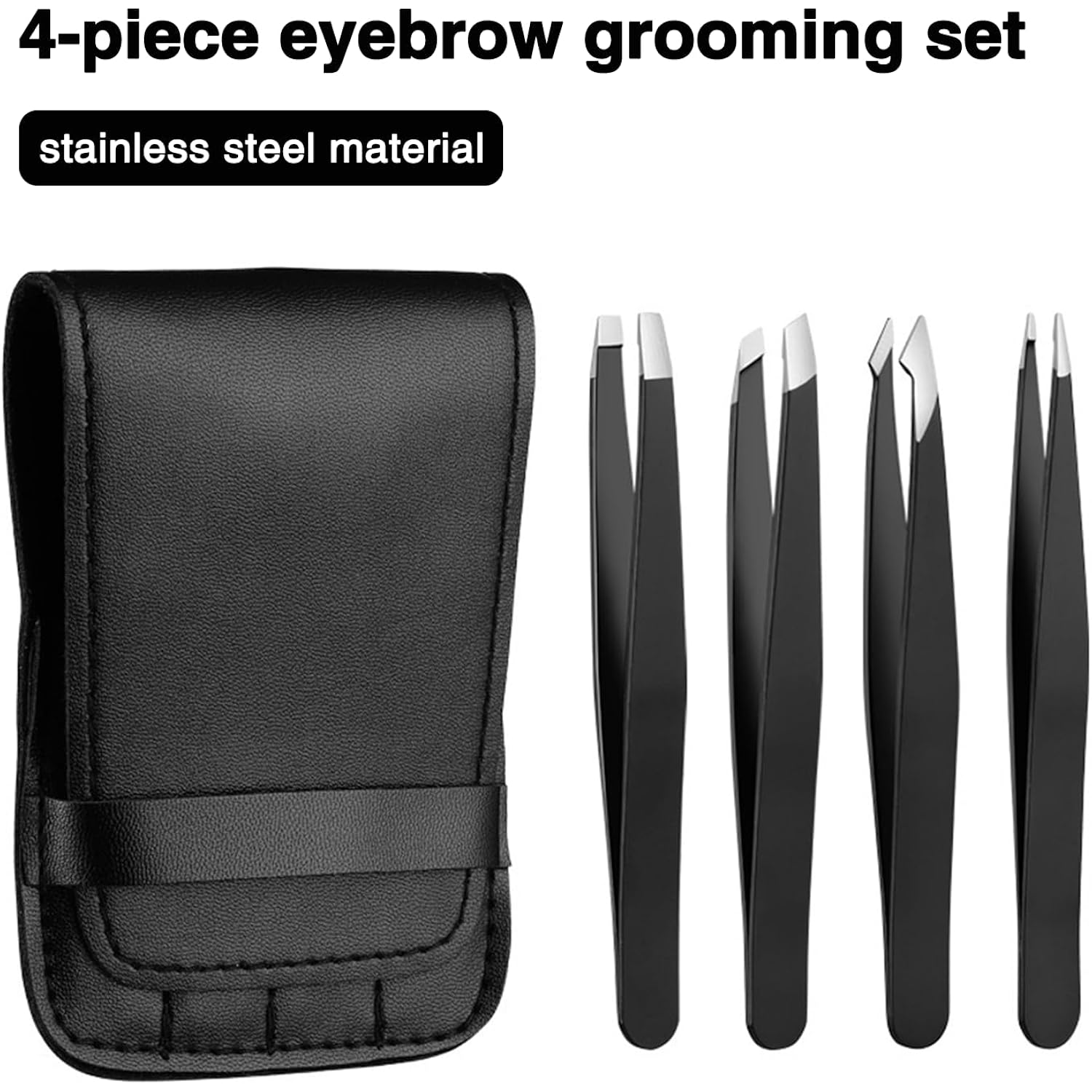 4-Piece Professional Tweezers Set, Tweezers for Eyebrows, Facial Hair, Splinter & Ingrown Hair Removal, Precision Tip with Travel Bag,Gift for Women Men