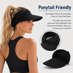 2 Pack Sun Visor Hats For Women, Wide Brim Visor Hat Upf 50+ Uv Protection Lightweight Foldable Elastic Ponytail Cap For Summer Beach, Golf, Sports (Black + White)