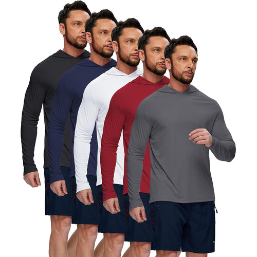 5 Pack Mens Upf 50+ Sun Protection Hoodie Long Sleeve Uv Spf Fishing Shirts Lightweight Running Rash Guard Sun Shirt
