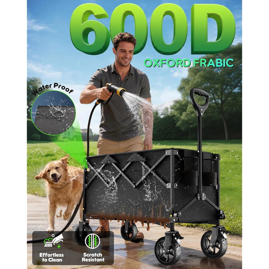 40" Extra Large Collapsible Wagon Cart 550 Lbs Capacity Big Wheels | Folds To 0.65 Cu Ft (1/10 Of Expanded Size); Quiet 360° Big Wheels; 600D Oxford Fabric; 300L For Bulky Gear; 550 Lbs Load