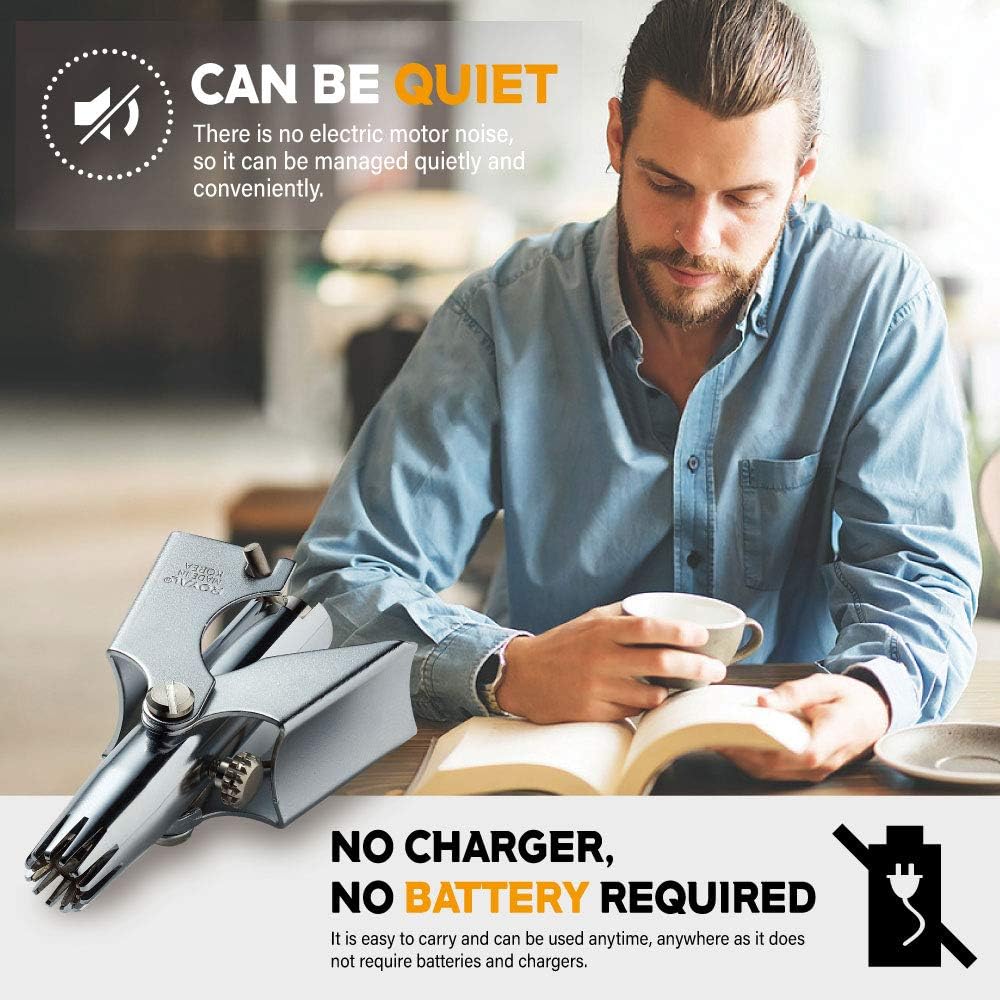 ROYAL [Made in Korea] Nose Hair Trimmer for Men Birdie, Manual, Battery-Free, Water-Resistance, Painless with Twelve Dual-Edged Blades, Patented Mechanism ET-4
