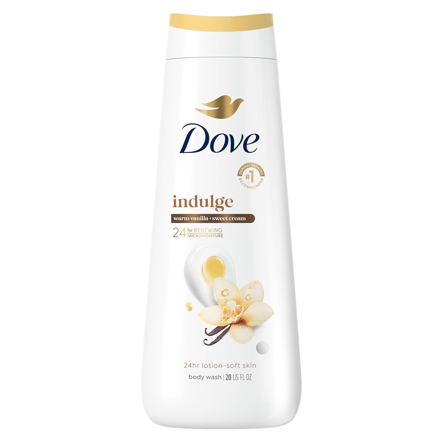 Dove 24Hr Lotion Body Wash Indulge Warm Vanilla & Sweet Cream, 20 Oz | Moisturizing Body Wash With Micromoisture For Silky-Soft Skin