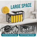 Taili Sponge Holder With Strong Suction Cup, Dish Sponge Caddy Inside Sink Removable, Rustproof Aluminum For Sponges, Brushes, Stoppers And Scrapers - Black