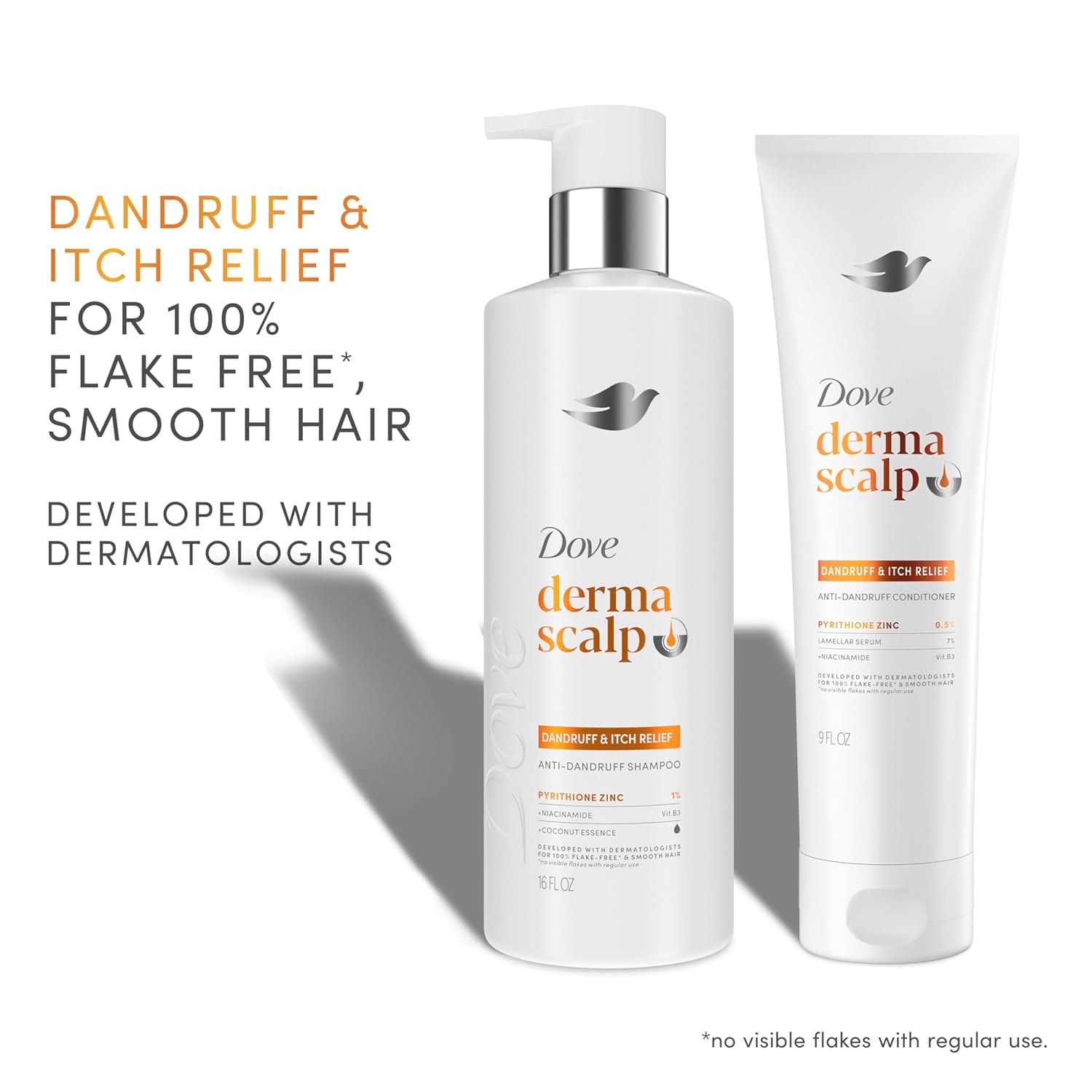 Dove Derma Scalp Dandruff & Itch Relief Shampoo 1 ct with Pyrithione Zinc, Niacinamide and Coconut Essence for Flaky, Itchy Scalp Relief 16 Fl oz