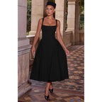 Memoriesea Women'S Elegant Square Neck Swing A Line Wedding Evening Party Midi Dress