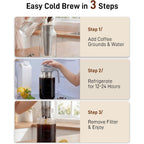 Cold Brew Coffee Maker - 2 Quart 64Oz Stainless Steel Filter Cold Brew Pitcher Jar, No Leaks Cold Brew Mason Jar Coffee Maker, Easy To Clean Cold Coffee Maker