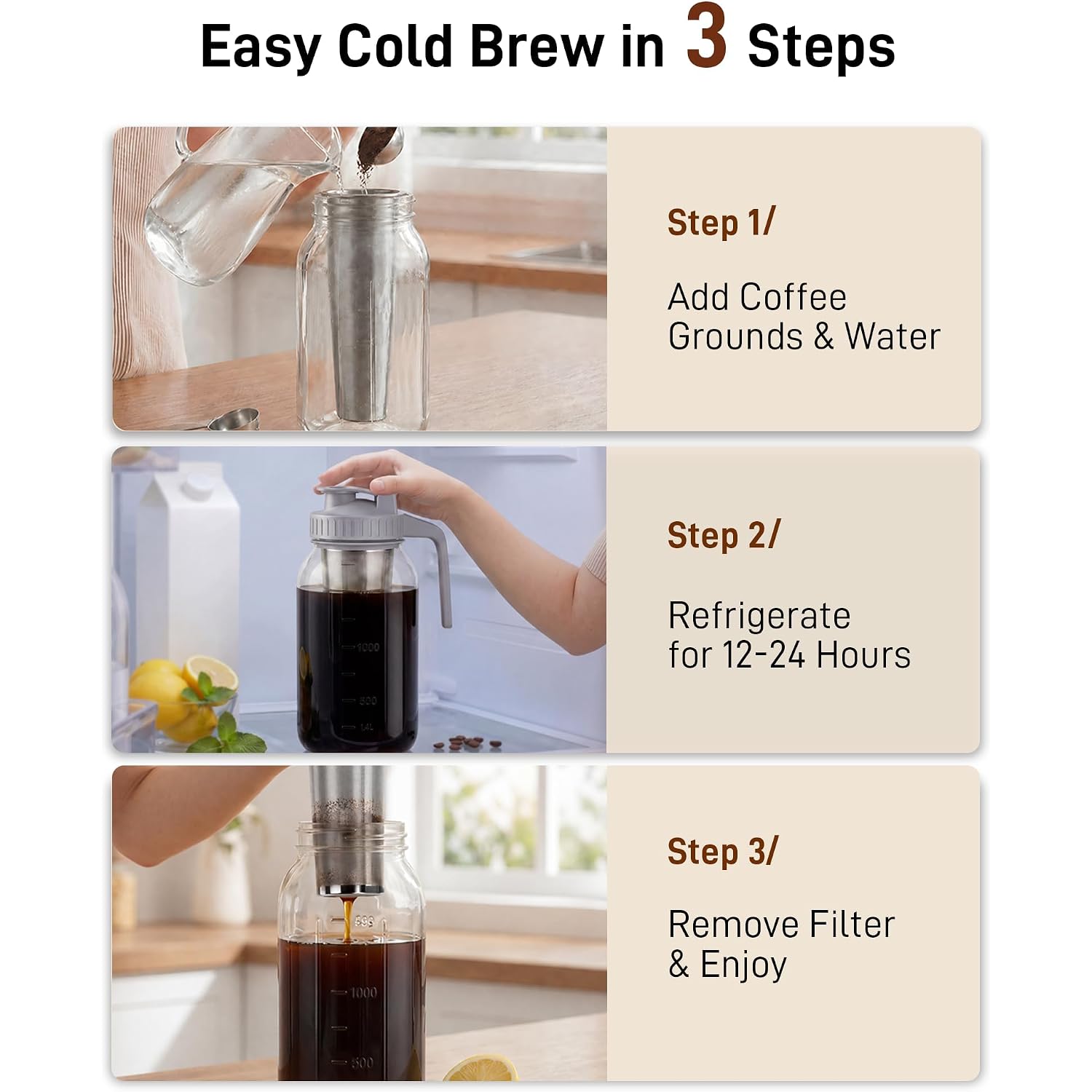 Cold Brew Coffee Maker - 2 Quart 64Oz Stainless Steel Filter Cold Brew Pitcher Jar, No Leaks Cold Brew Mason Jar Coffee Maker, Easy To Clean Cold Coffee Maker