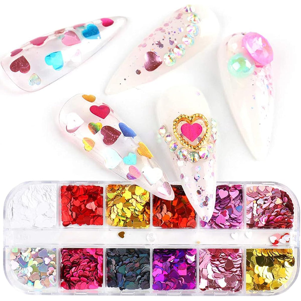 3D Heart Nail Glitter Sequins Art Stickers Decals Supplies Flakes Holographic Confetti for Acrylic Nails Designs Makeup DIY Decoration