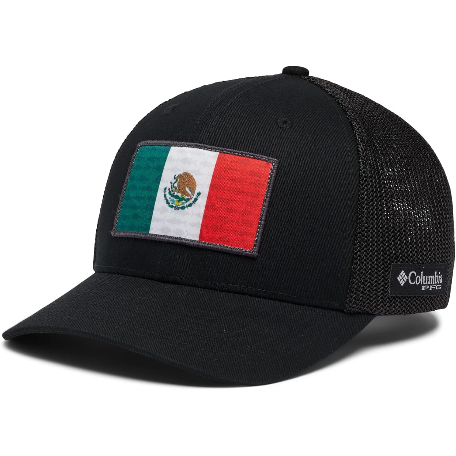Columbia Unisex Adult PFG Logo Mesh Ball Cap Black/Black/Mexico Fish Flag