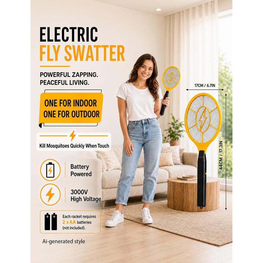 Electric Fly Swatter 2 Pack, Handheld Bug Zapper Racket | High Voltage Instant Kill For Mosquito & Insects, Battery Powered Mosquito Zapper For Home, Patio And Camping