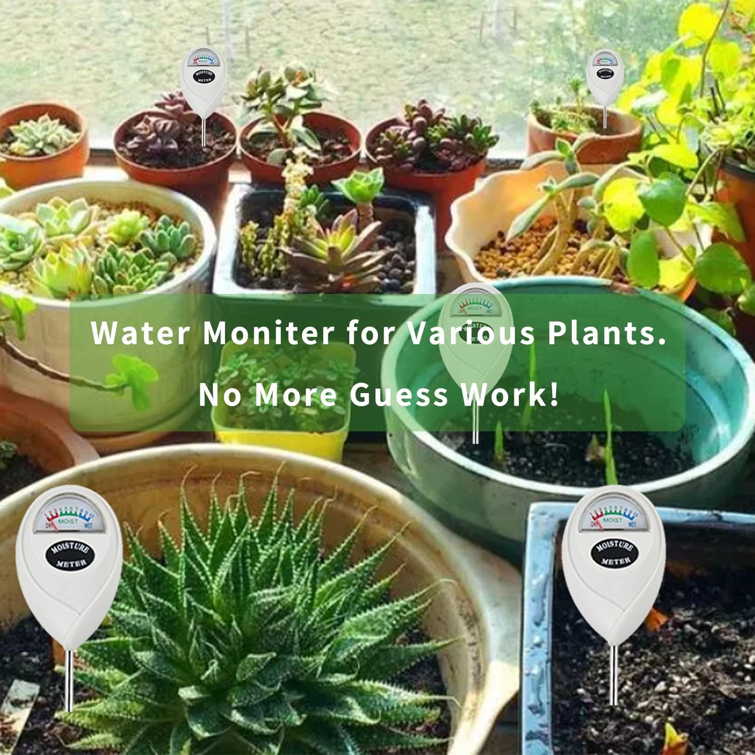 Censinda Soil Moisture Meter, Soil Moisture Monitor For House Plants, Soil Hygrometer Moisture Sensor For Indoor & Outdoor, Garden, Farm, Lawn Plant Care, No Battery Needed(White)