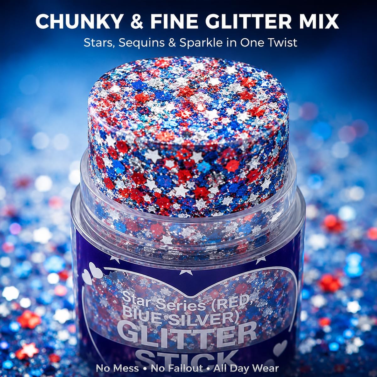 Patriotic Red White And Blue Glitter Stick 2 Pack, Face & Body Glitter Makeup For Women And Girls, Waterproof Usa Flag Glitter For 4Th Of July, Memorial Day, Veterans Day & Usa 250Th Anniversary