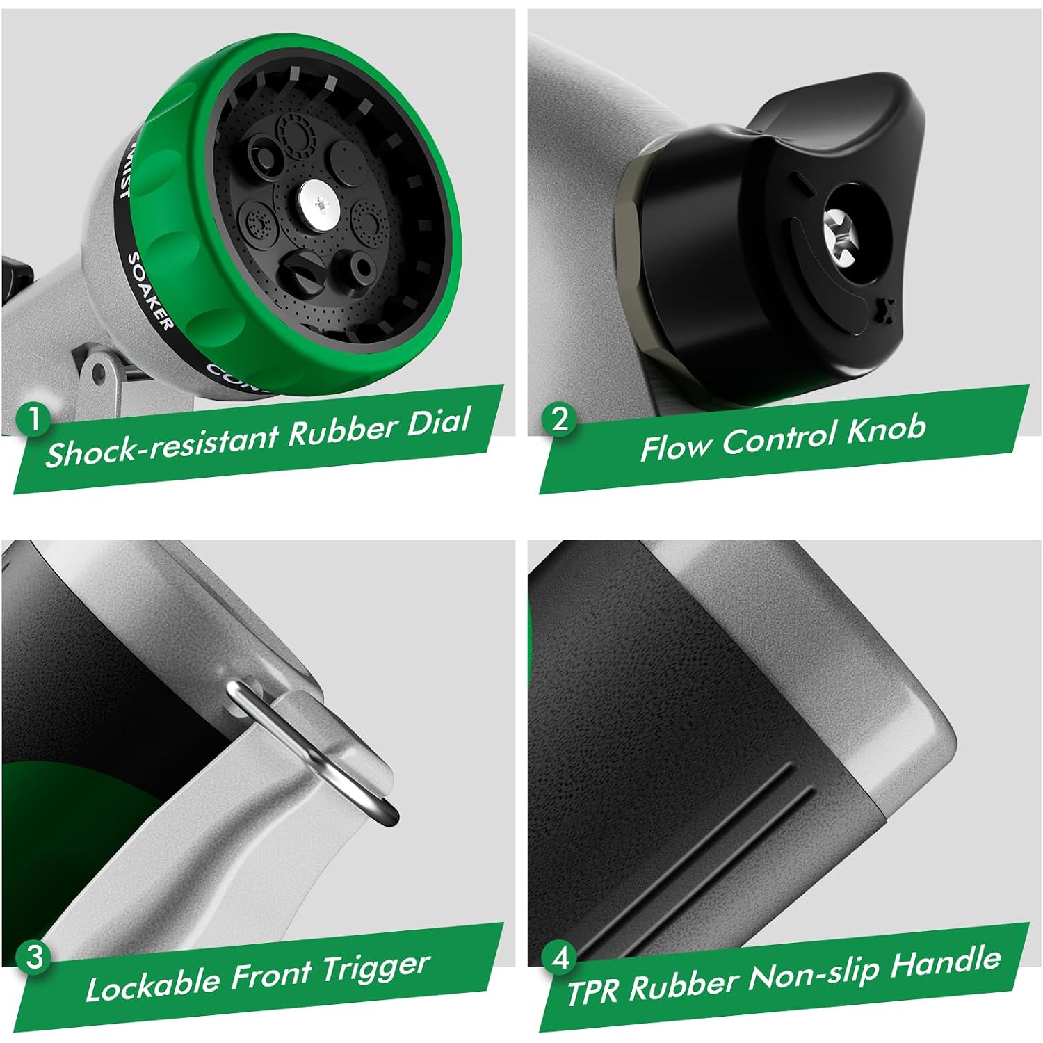 Restmo Garden Hose Nozzle, Heavy Duty Metal Water Hose Nozzle With 7 Adjustable Spray Patterns, High Pressure Hand Sprayer With Flow Control For Watering Plants & Lawns, Washing Cars & Pets