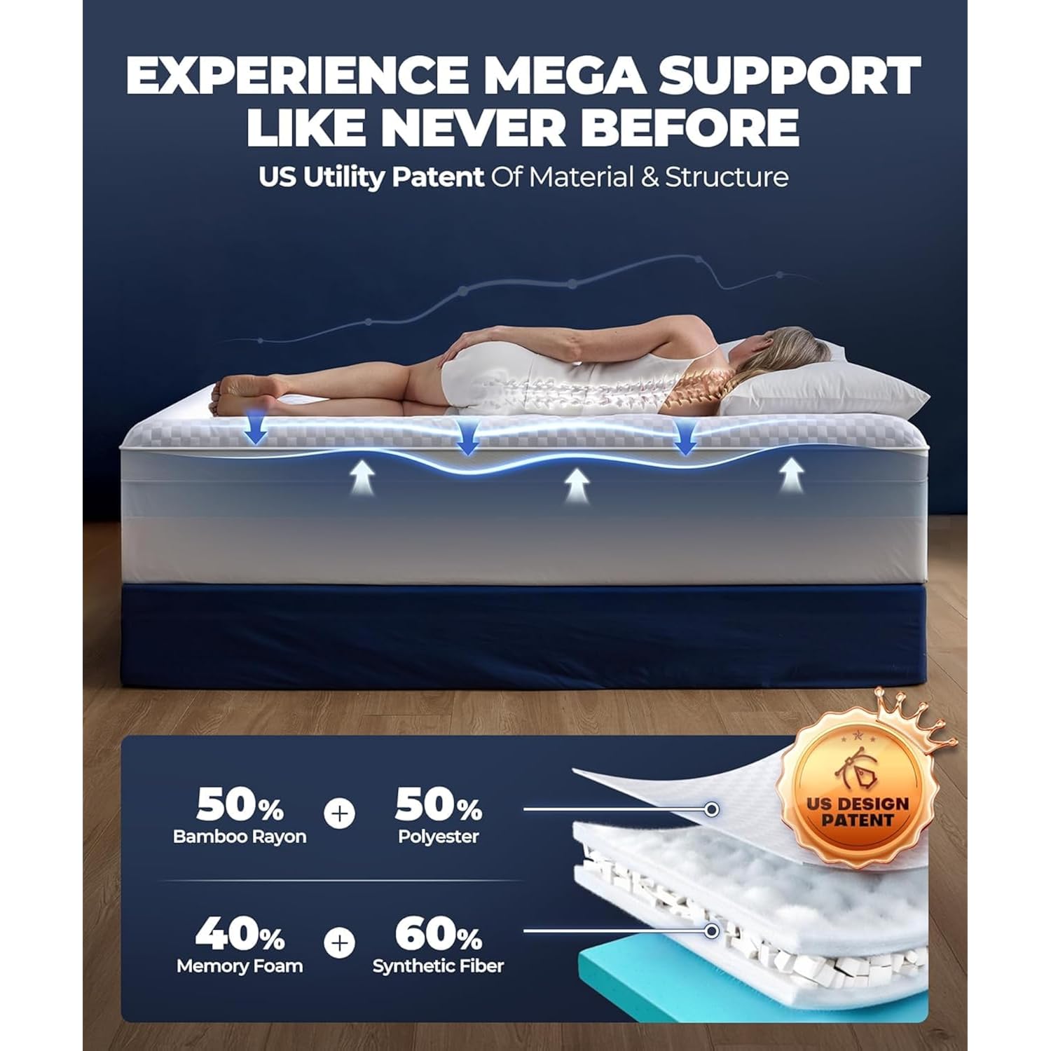 5 Inch Mega Support Memory Foam King Mattress Topper For Pressure Relief, Dual Layer 2.5" Pillow Top King Size Mattress Topper Plus 2.5" Cooling Gel Infused Memory Foam Mattress Pad