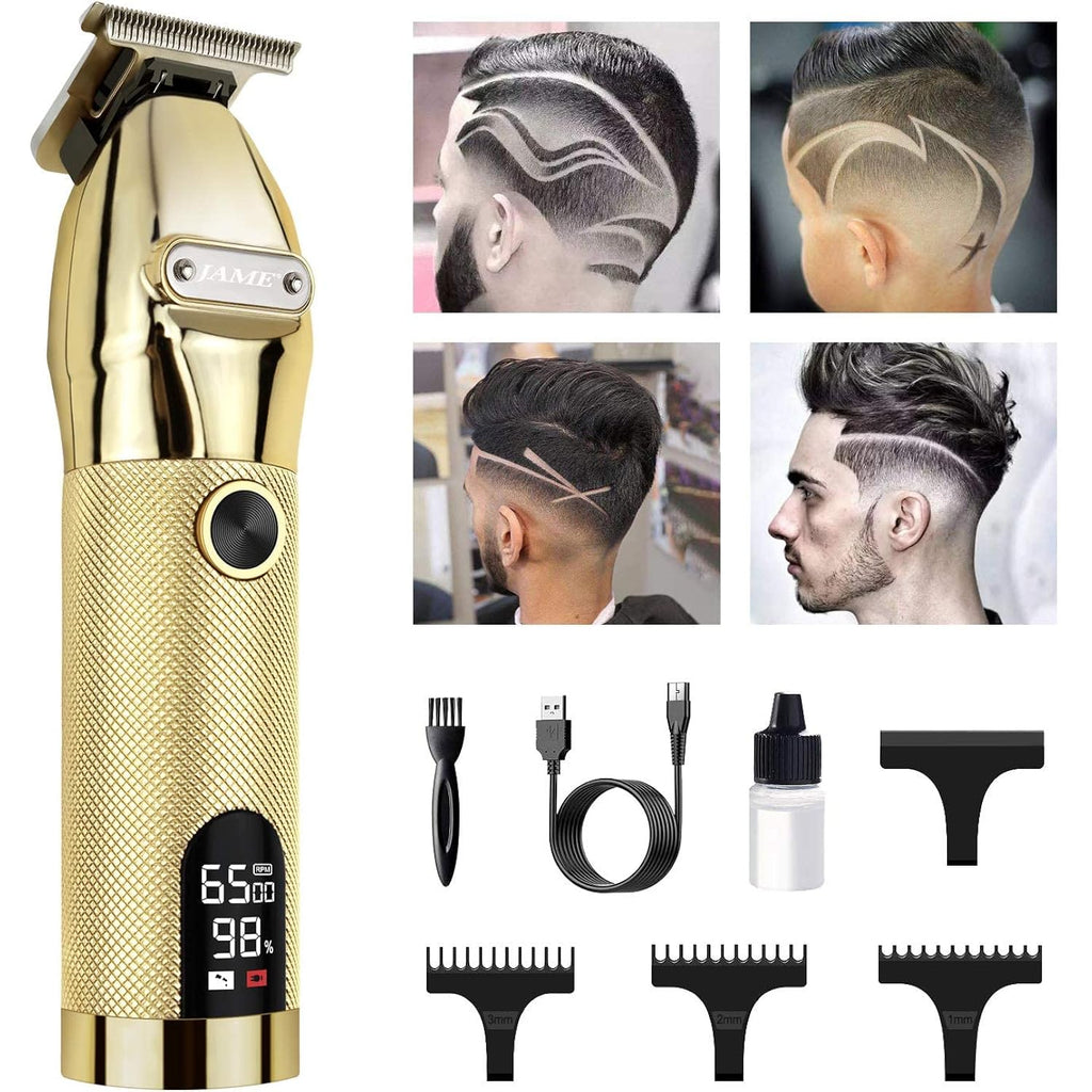 Professional Hair Trimmer Cordless Outlining Trimmer T Liners Clippers For Men Rechargeable Led Display Zero Gapped Trimmers For Barbers（Gold