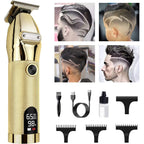 Professional Hair Trimmer Cordless Outlining Trimmer T Liners Clippers For Men Rechargeable Led Display Zero Gapped Trimmers For Barbers（Gold