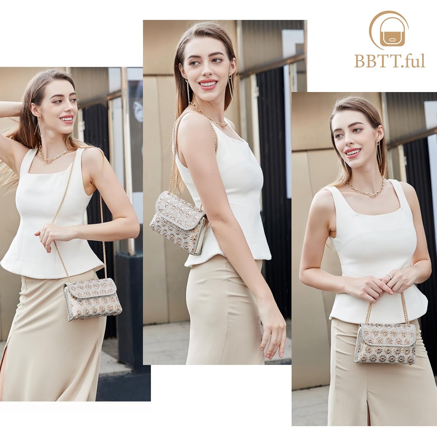 BBTT.ful Shoulder Bags Crossbody Bag Purses Handbags Crystals Rhinestone Evening Bag for Women Clutch Purse with Chain