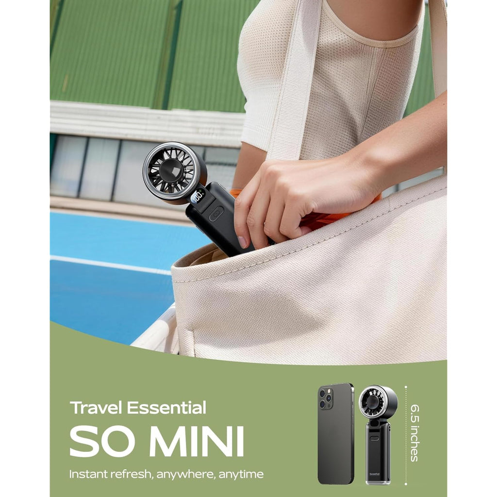 Sweetfull Portable Handheld Turbo Fan - Portable Fans Rechargeable, 5000Mah, 180° Adjustable, 5 Speed Wind, Digital Display Electric Personal Hand Fan Quiet, Travel Essentials, Beach Vacation (Black)