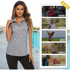 Women's Sleeveless Golf Tennis Polo Shirts Zip Up Dry Fit Workout Tank Tops Athletic Shirt