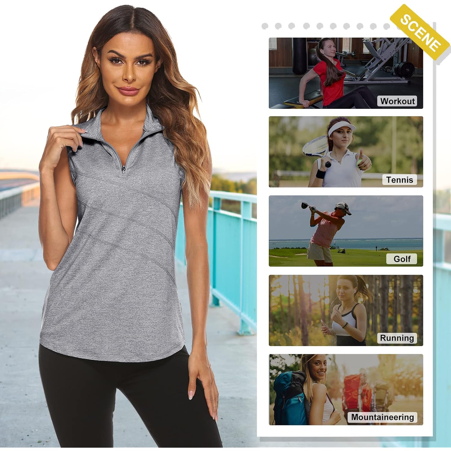 Women's Sleeveless Golf Tennis Polo Shirts Zip Up Dry Fit Workout Tank Tops Athletic Shirt