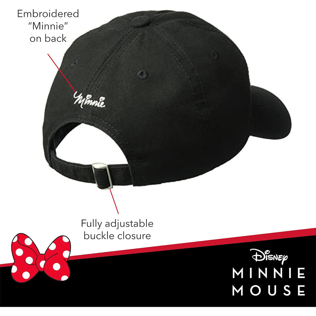 Disney Minnie Mouse Dad Hat, Cotton Adjustable Baseball Cap with Curved Brim Black