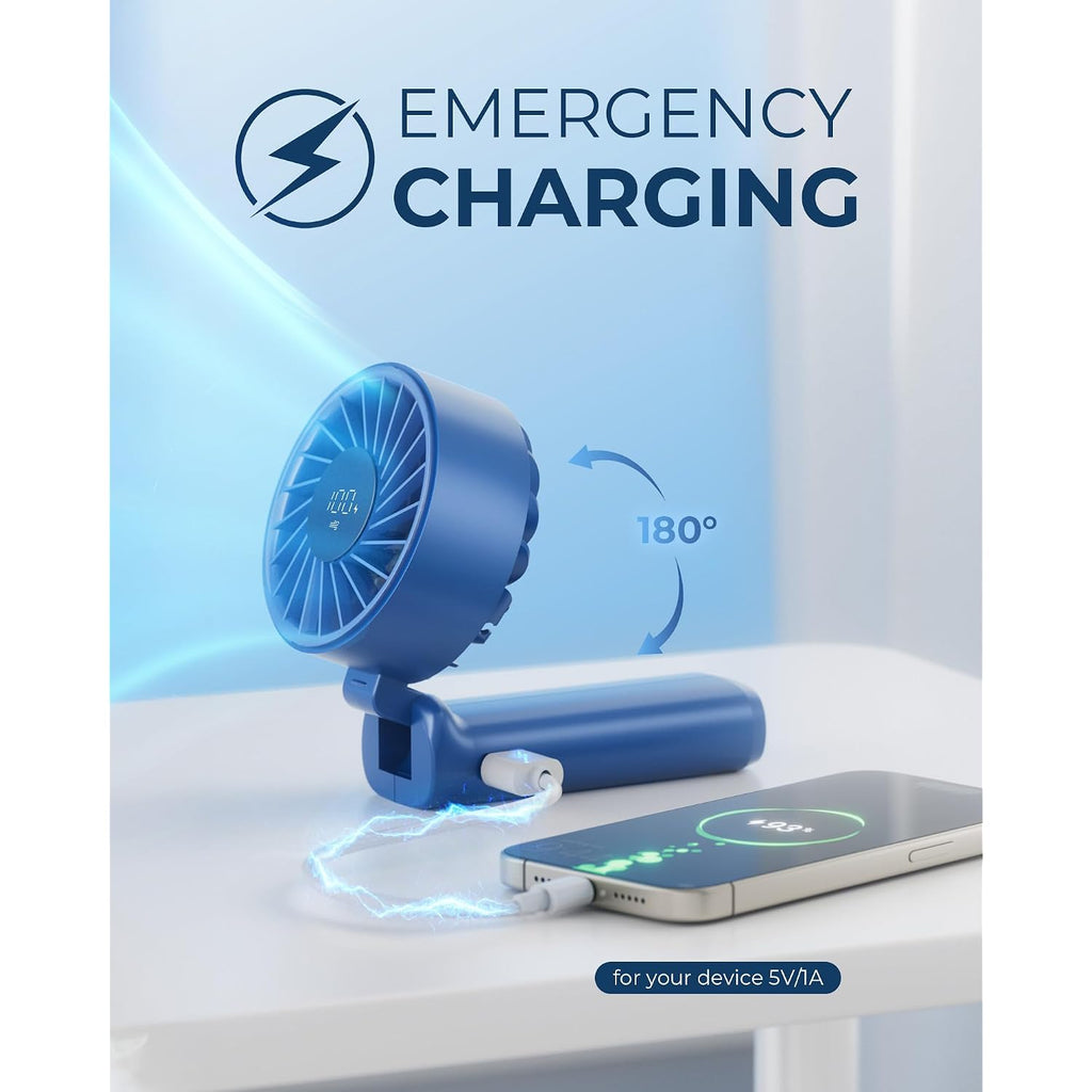 Handheld Fan, Portable Fan, 4000Mah Rechargeable Personal Fan, 180° Foldable Mini Desk Fan With 6 Wind Speed, Lcd Digital Display, Lanyard As Neck Fan, Ultra Quiet, Pocket Size For Indoor Outdoor