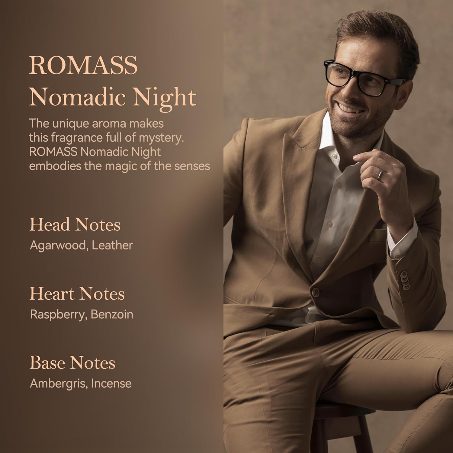 ROMASS Nomadic Night Eau de Parfum Unisex Fragrance with Smoked Oud Desert Sage & Starry Amber 3.4oz/100ml