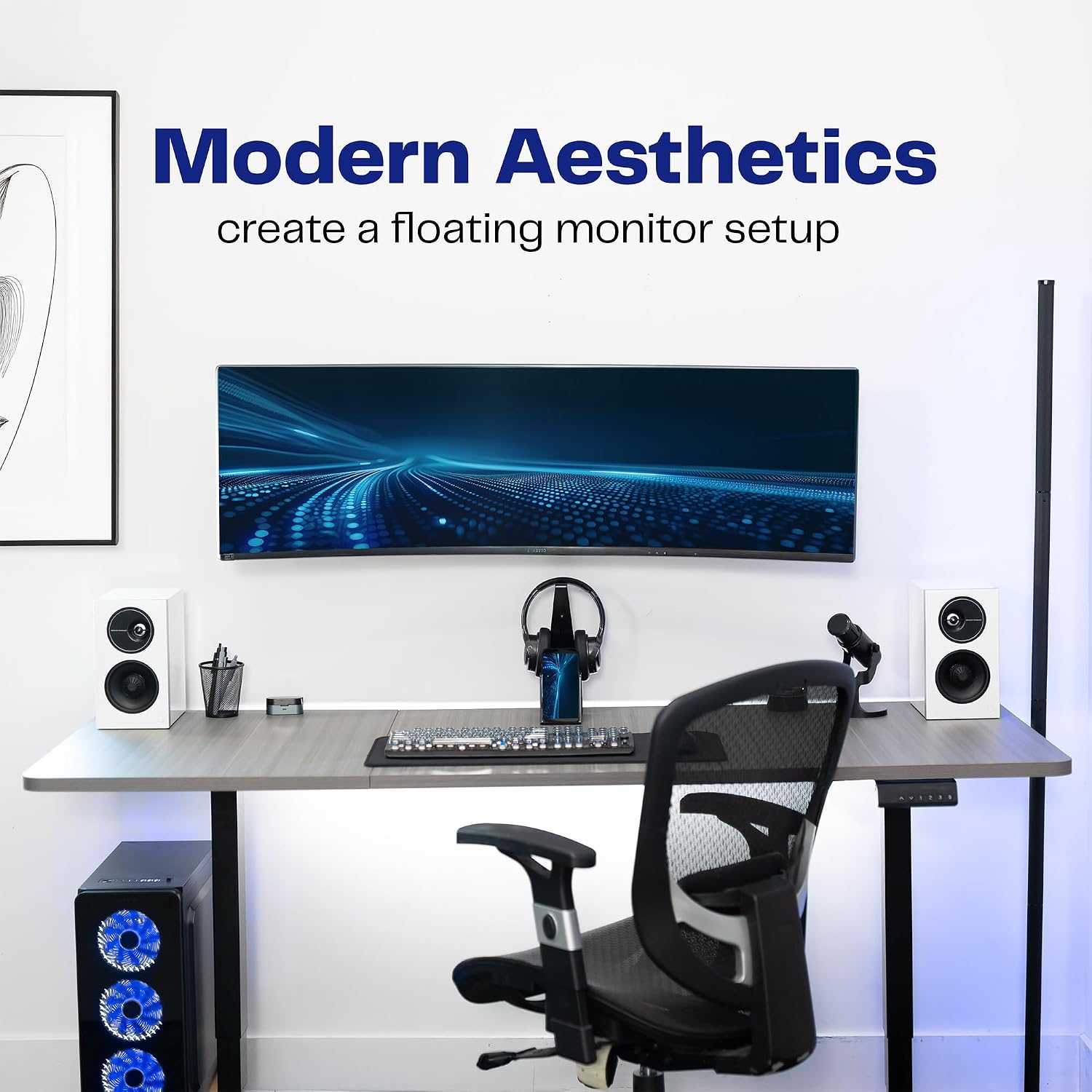 Vivo Full Motion Ultrawide Monitor Wall Mount, Fits Ultra-Wide Screens Up To 49 Inches And 44 Lbs, Tilt And Swivel Arm, Black, Mount-Vw01M