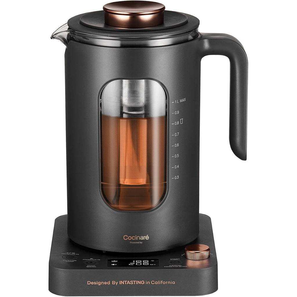 Electric Tea Kettle, Intasting Glass Electric Kettle With Tea Infuser And Precise Knob Temperature Control, 1200W Fast Heating, Bpa-Free, Easy To Clean, 1 Liter (Dark Gray)