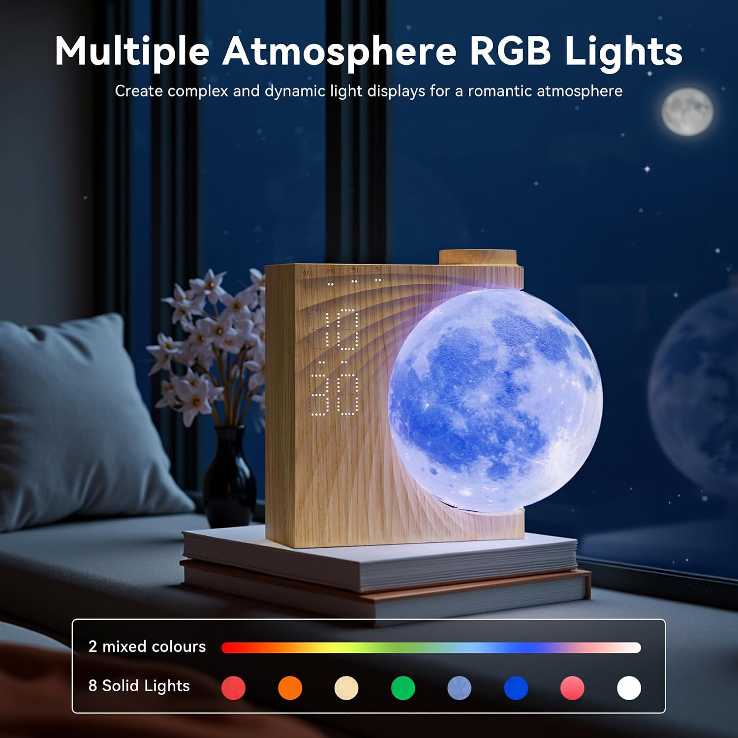 Sunrise Alarm Clocks For Heavy Sleepers,Night Lamp Clocks For Bedrooms With Moon Light,10 Light Effects,30/60/90 Timer,10 Sleep Nature Sounds,15 Ringtones,12 Volume Control With Snooze Function