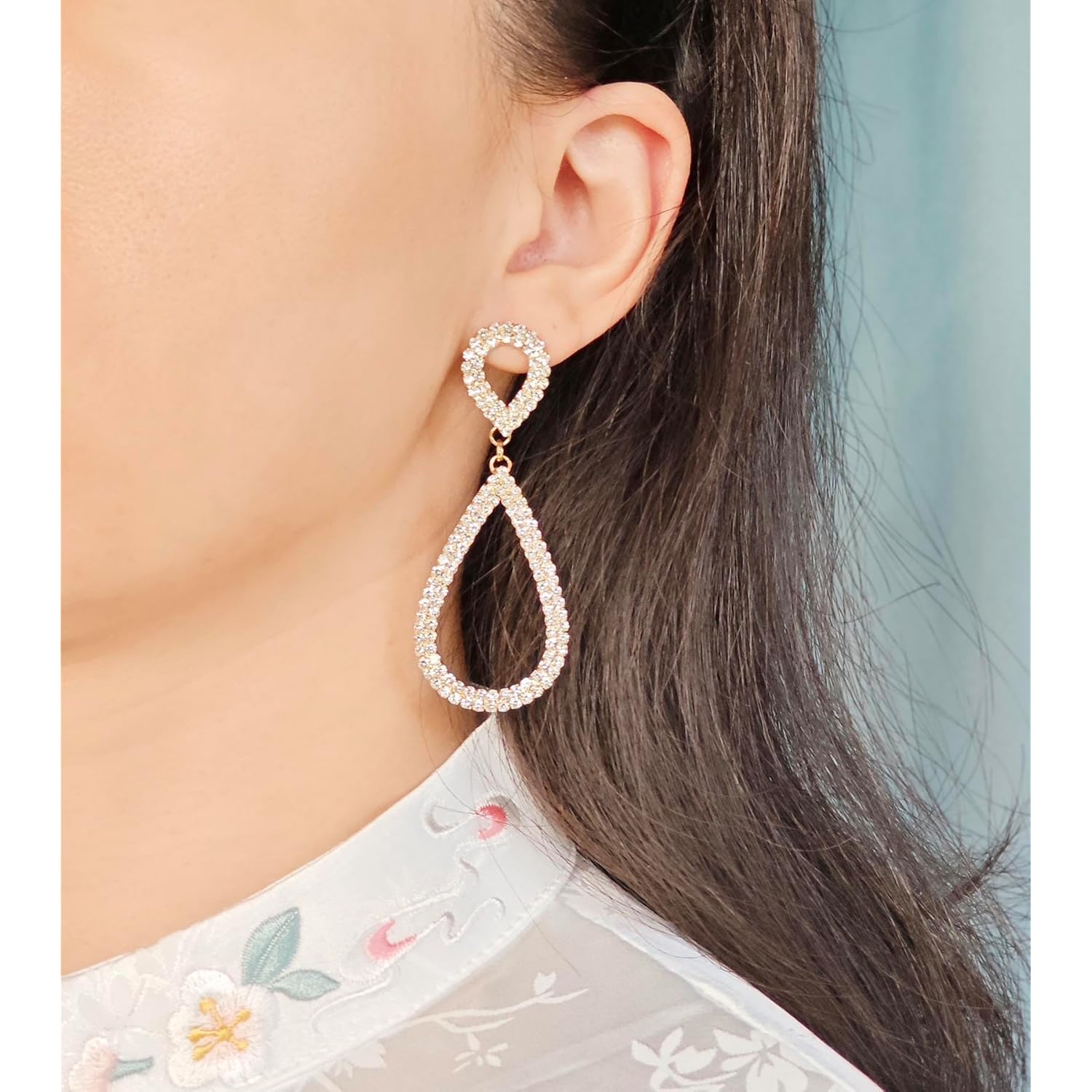Rhinestone Teardrop Dangle Earrings Sparkly Wedding Jewelry