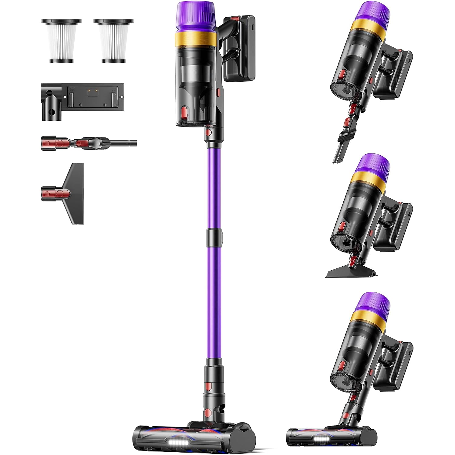 Cordless Vacuum Cleaner, Self-Standing 620W 55Kpa 75Min Runtime Stick Vacuum For Home, 1.8L Dust Cup, Led Display, Anti-Tangle, 8-Stage Filtration, For Hardwood Floor Carpet Pet Hair