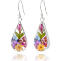 925 Sterling Silver Pressed Flower Teardrop Earrings,Hypoallergenic Women's Jewelry Gift for Mom and Wife,Handmade Natural Dried Flower Teardrop Earrings Jewelry Gift
