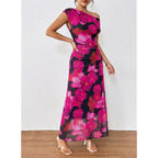 Blencot Women'S Floral Off Shoulder Maxi Dress Ruched Bodycon Summer Wedding Guest Party Gown