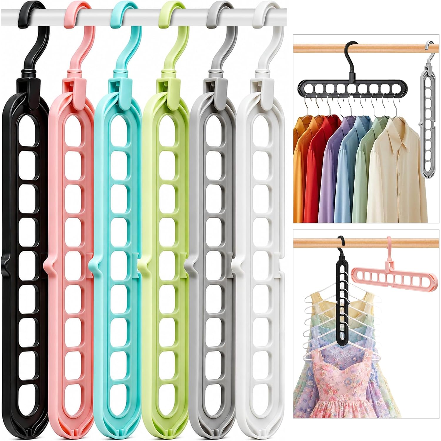 Closet Organizers And Storage,College Dorm Room Essentials,Pack Of 6 Multifunctional Organizer Magic Space Saving Hangers With 9 Holes Storage Organization For Wardrobe Closet