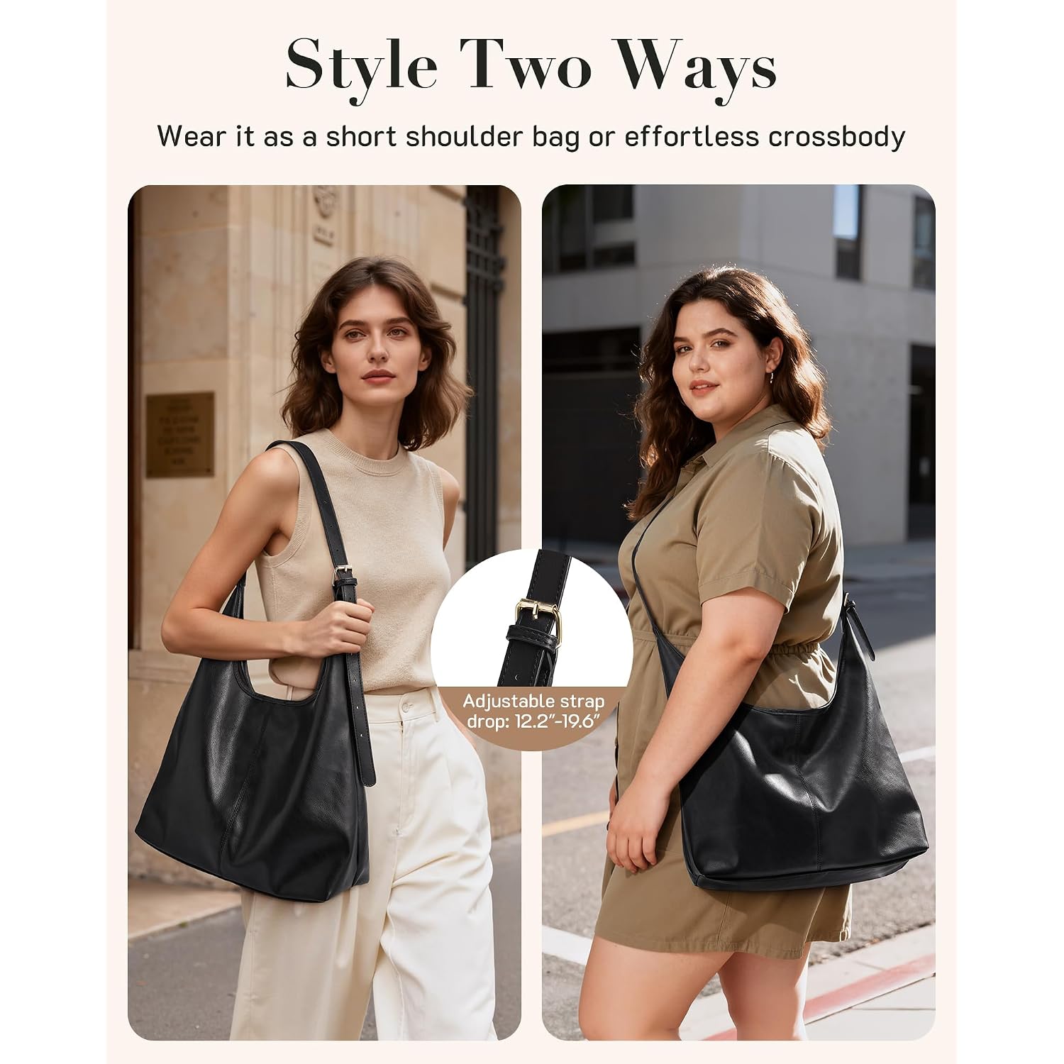 Missnine Hobo Bags Purses For Women, Soft Shoulder Bag Vegan Leather Tote Crossbody Purse Ladies Slouchy Handbag With Pouch